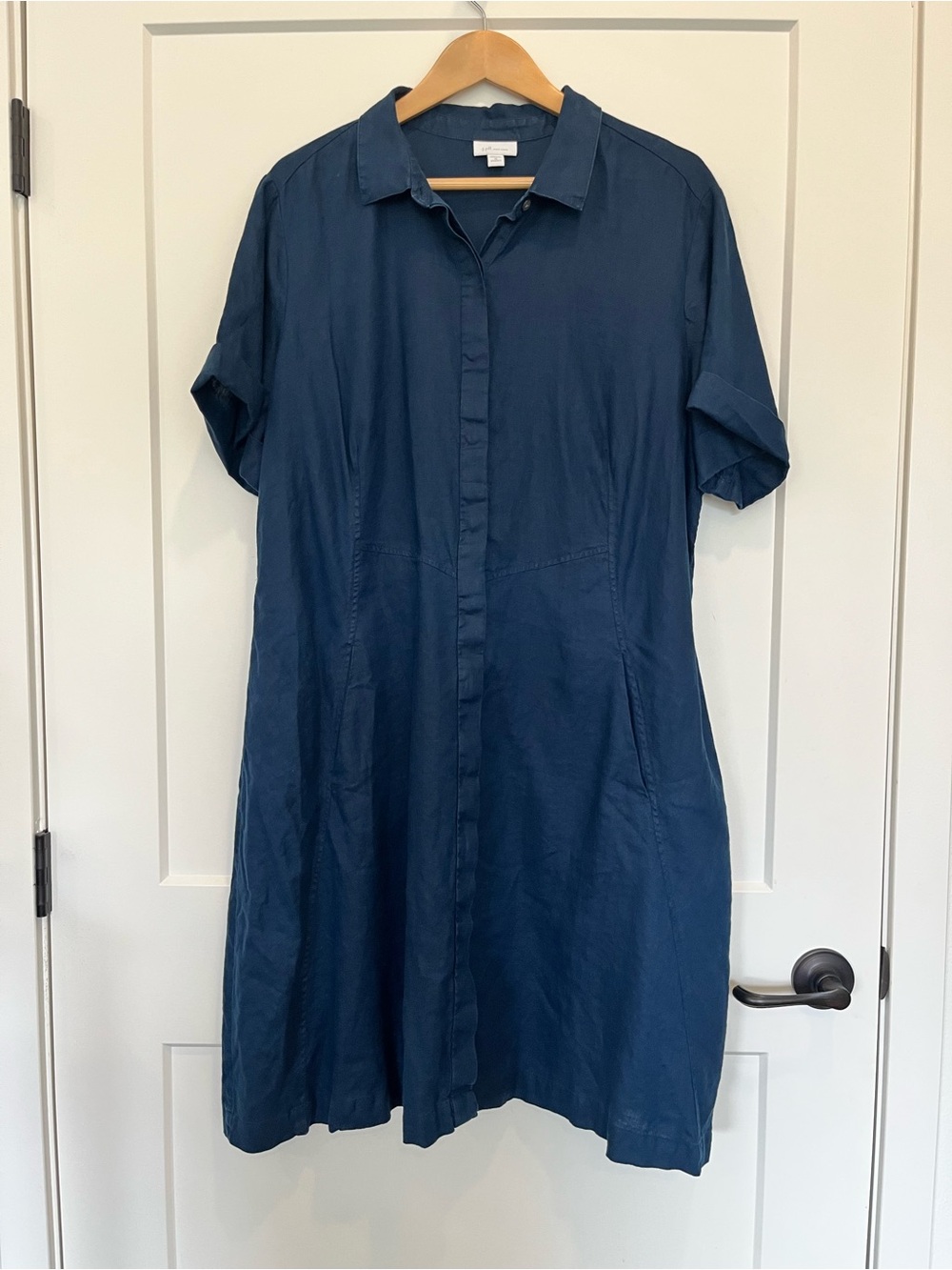 J. Jill Love Linen Shirt Dress Linen Navy Blue Resort Nautical Minimalist sz 2X - Picture 2 of 9
